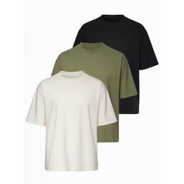 Pánske tričko OMBRE OM-TSBC-0291 BLACK/OFF WHITE/PALE OLIVE 