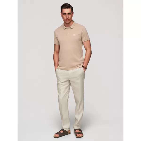  Pánske tričko s golierom OMBRE OM-POBS-0171 WHITE/WHITE/LIGHT BROWN 