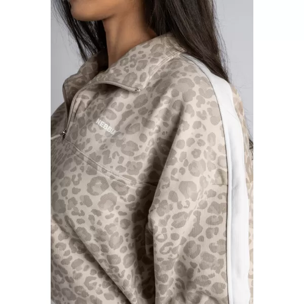  Half-zips mikina s leopardím vzorom NEBBIA PRIMAL 866 CREAM LEOPARD 