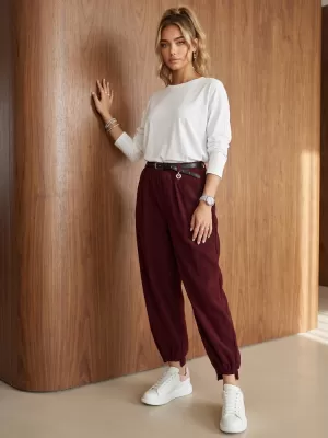 Dámske nohavice DSTREET UY3173 BORDOVÁ