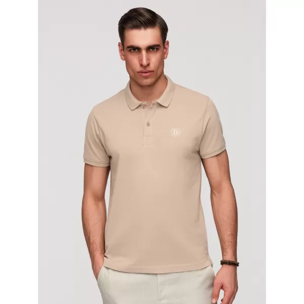  Pánske tričko s golierom OMBRE OM-POBS-0171 WHITE/WHITE/LIGHT BROWN 