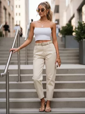 Dámske nohavice DSTREET UY3089 ECRU
