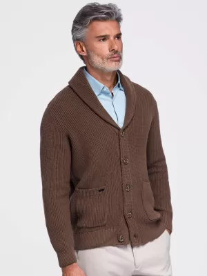 Pánsky kardigan OMBRE OM-SWCD-0200 BROWN