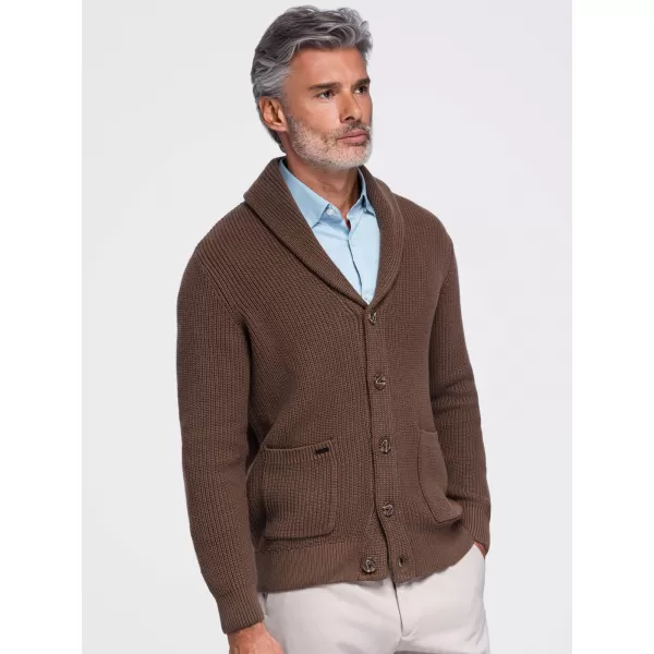  Pánsky kardigan OMBRE OM-SWCD-0200 BROWN 