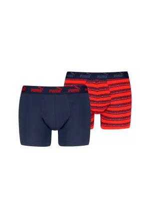 Pánske boxerky PUMA ELEMENTS MEN STRIPED BOXERS 2P 93884205 RED/NAVY