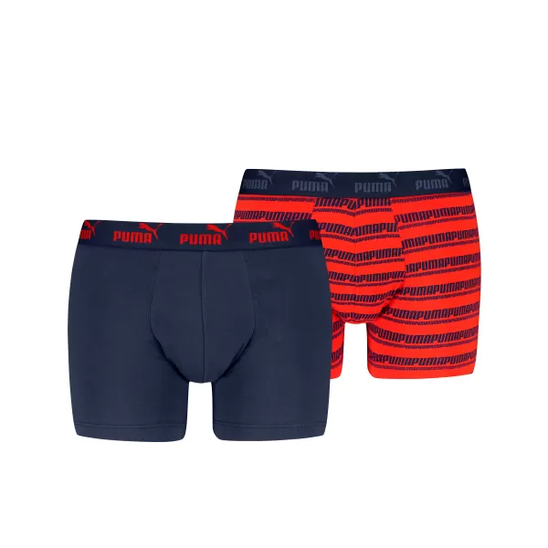  Pánske boxerky PUMA ELEMENTS MEN STRIPED BOXERS 2P 93884205 RED/NAVY 