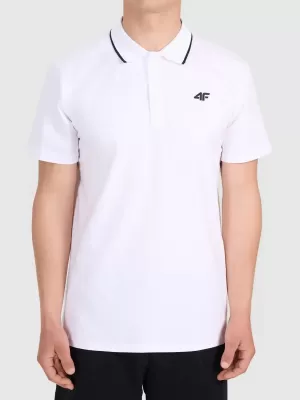 Pánske tričko s golierom 4F WMM00TPTSM0773 WHITE