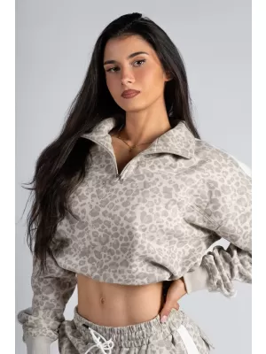 Half-zips mikina s leopardím vzorom NEBBIA PRIMAL 866 CREAM LEOPARD