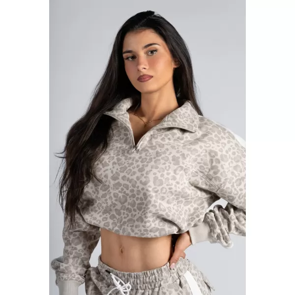  Half-zips mikina s leopardím vzorom NEBBIA PRIMAL 866 CREAM LEOPARD 
