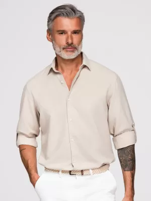 Pánska košeľa OMBRE OM-SHCS-0190 BEIGE