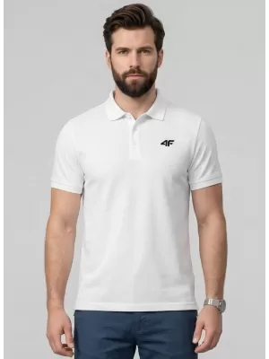 Pánske tričko s golierom 4F WMM00TPTSM0771 WHITE