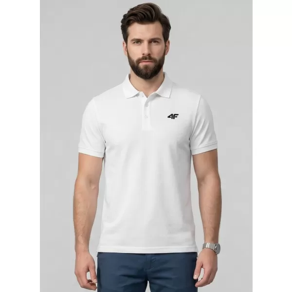  Pánske tričko s golierom 4F WMM00TPTSM0771 WHITE 