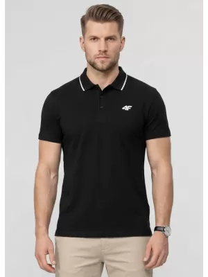 Pánske tričko s golierom 4F WMM00TPTSM0773 DEEP BLACK