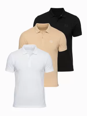 Pánske tričko s golierom OMBRE OM-POBS-0171 BLACK/WHITE/BEIGE