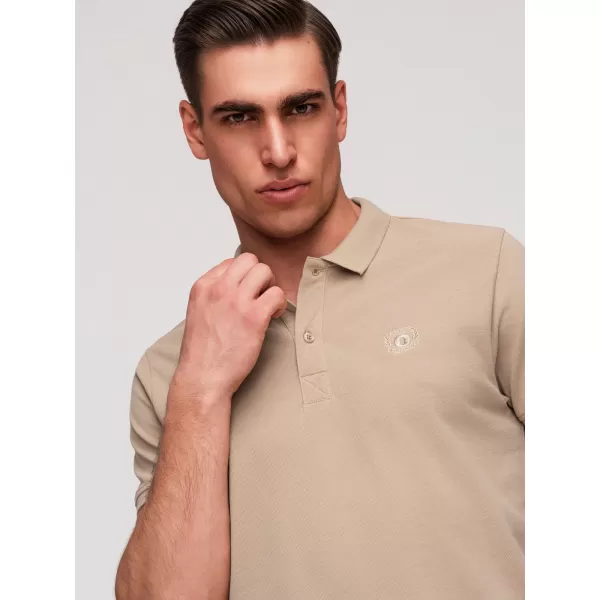  Pánske tričko s golierom OMBRE OM-POBS-0171 WHITE/WHITE/LIGHT BROWN 