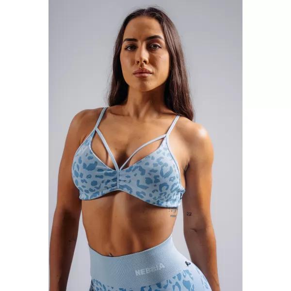  Medium support športová podprsenka s leopardím vzorom NEBBIA PRIMAL 854 BLUE LEOPARD 