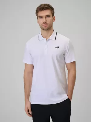 Pánske tričko s golierom 4F WMM00TPTSM0773 WHITE