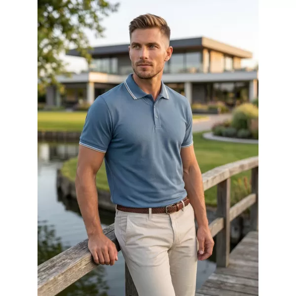  Pánske tričko s golierom MALFINI FOCUS 232 DENIM 