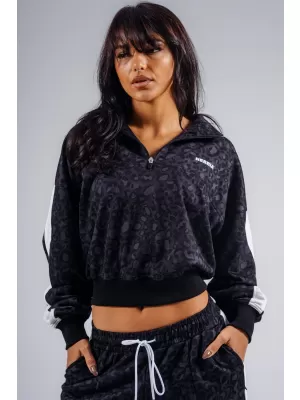 Half-zips mikina s leopardím vzorom NEBBIA PRIMAL 866 BLACK LEOPARD