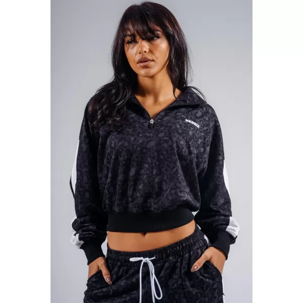  Half-zips mikina s leopardím vzorom NEBBIA PRIMAL 866 BLACK LEOPARD 