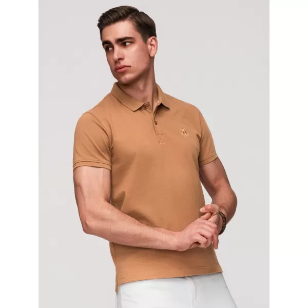  Pánske tričko s golierom OMBRE OM-POBS-0171 WHITE/WHITE/LIGHT BROWN 