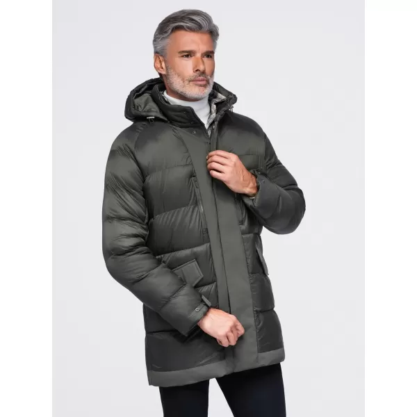  Pánska zimná bunda OMBRE OM-JALJ-0263 DARK OLIVE 