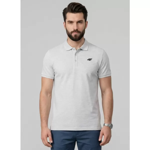  Pánske tričko s golierom 4F WMM00TPTSM0771 COLD LIGHT GREY MELANGE 