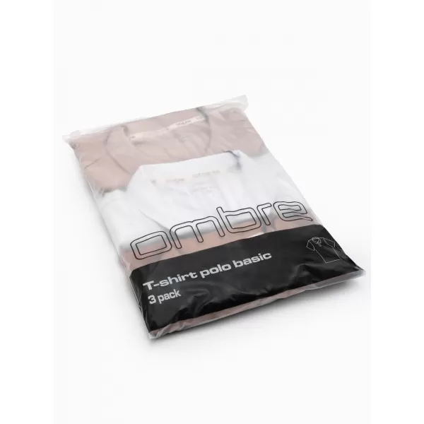  Pánske tričko s golierom OMBRE OM-POBS-0171 WHITE/WHITE/LIGHT BROWN 