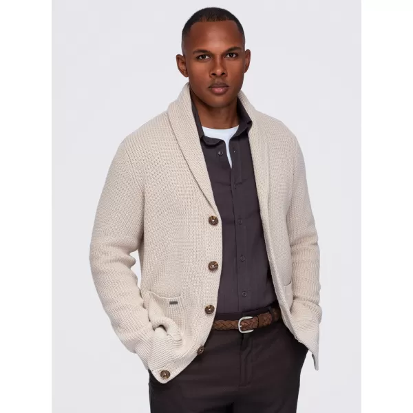 Pánsky kardigan OMBRE OM-SWCD-0200 BEIGE 