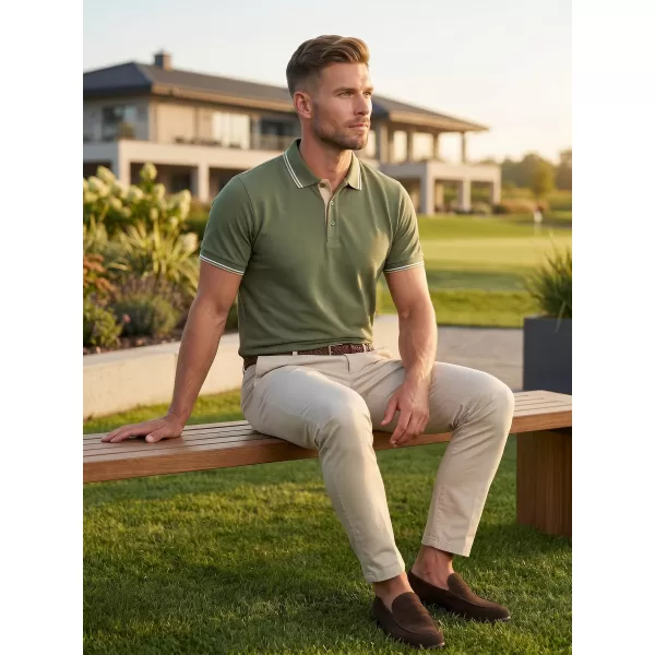  Pánske tričko s golierom MALFINI FOCUS 232 KHAKI 
