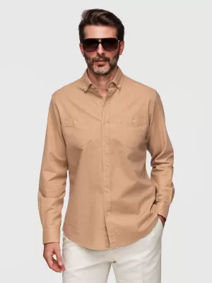 Pánska košeľa OMBRE N-OM-SHCS-0134 LIGHT BROWN