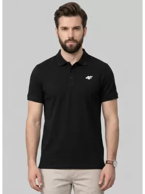 Pánske tričko s golierom 4F WMM00TPTSM0771 DEEP BLACK