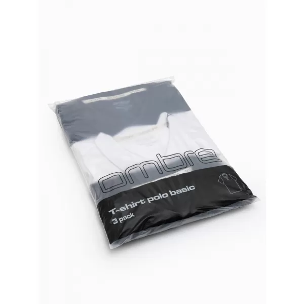 Pánske tričko s golierom OMBRE OM-POBS-0171 BLACK/ NAVY/WHITE 