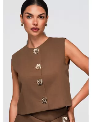 Dámsky kabát OMBRE OW-VE-E0006 BROWN