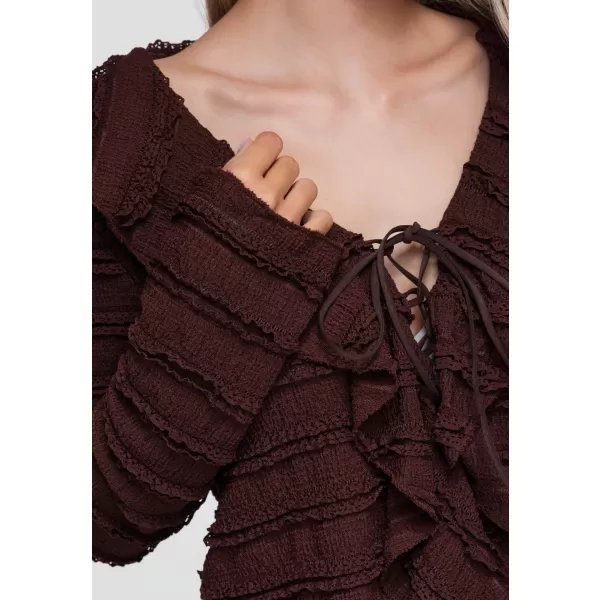  Dámska blúza OMBRE OW-TS-E0067 DARK BROWN 