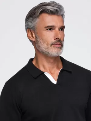 Pánske tričko s golierom OMBRE OM-POLS-0138 BLACK