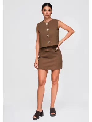 Dámsky kabát OMBRE OW-VE-E0006 BROWN