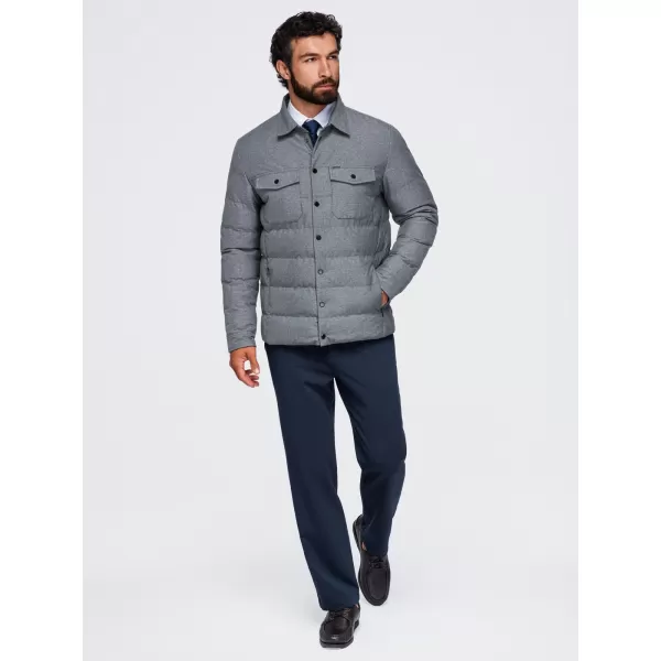  Pánska prešívaná košeľová bunda OMBRE OM-JALP-0256 GREY MELANGE 