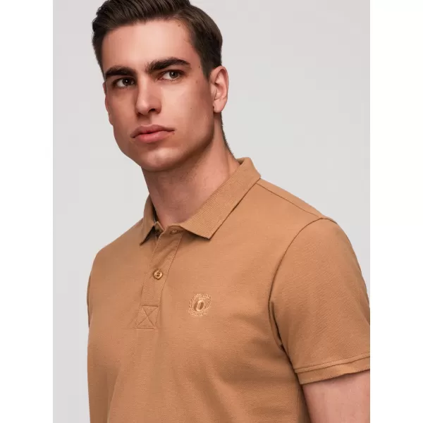  Pánske tričko s golierom OMBRE OM-POBS-0171 WHITE/WHITE/LIGHT BROWN 