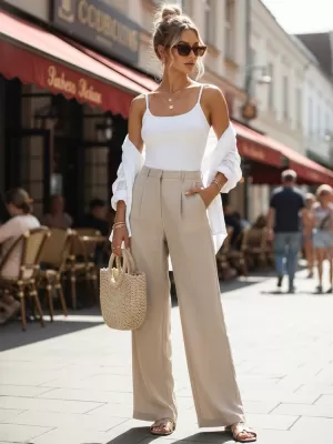 Dámske nohavice DSTREET UY3079 BÉŽOVÁ