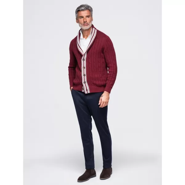  Pánsky kardigan OMBRE OM-SWCD-0196 BURGUNDY 