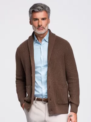 Pánsky kardigan OMBRE OM-SWCD-0200 BROWN