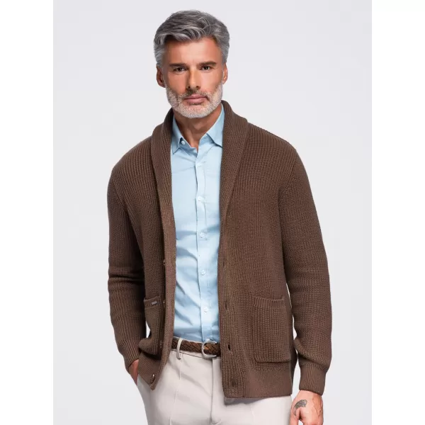  Pánsky kardigan OMBRE OM-SWCD-0200 BROWN 