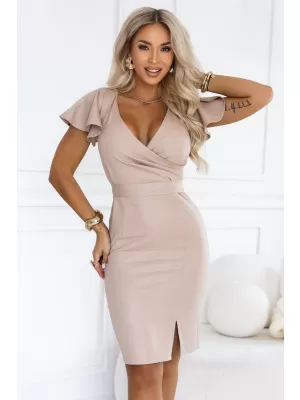 Dámske šaty NUMOCO 479-16 TMAVO BÉŽOVÁ S TRBLIETKAMI