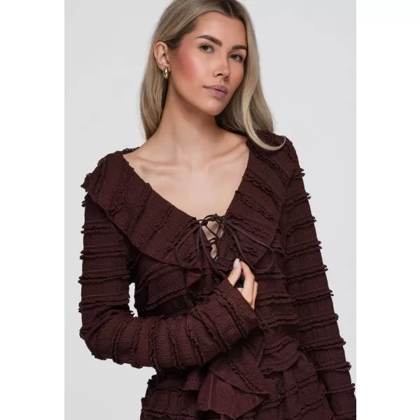 Dámska blúza OMBRE OW-TS-E0067 DARK BROWN 