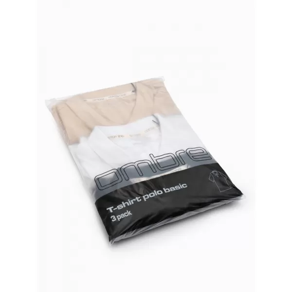  Pánske tričko s golierom OMBRE OM-POBS-0171 BLACK/WHITE/BEIGE 