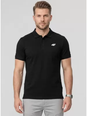 Pánske tričko s golierom 4F WMM00TPTSM0770 DEEP BLACK