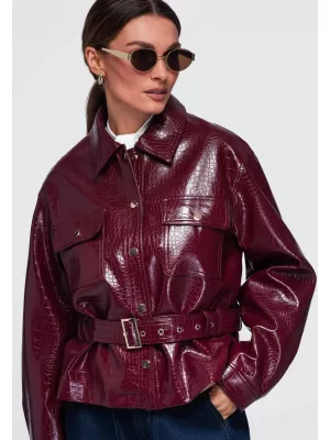 Dámska bunda OMBRE OW-JAFL-0141 BURGUNDY