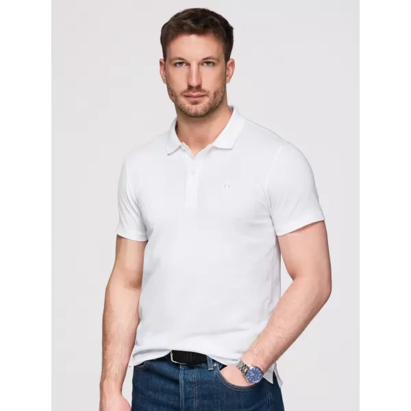  Pánske tričko s golierom OMBRE OM-POBS-0171 WHITE/WHITE/LIGHT BROWN 
