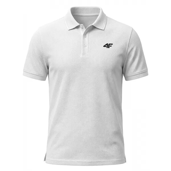  Pánske tričko s golierom 4F WMM00TPTSM0771 WHITE 